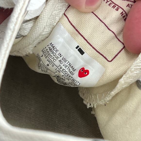 Men's Comme Des Garcons PLAY x Converse Low Top Chuck Taylor White Sz 7 150207C - Picture 7 of 9